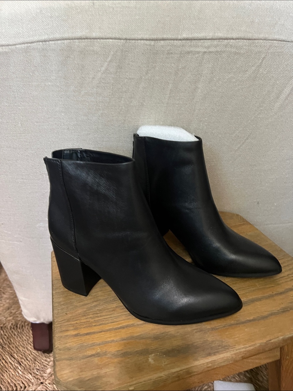 Aqua Black Leather Pointed Toe Ankle Boots